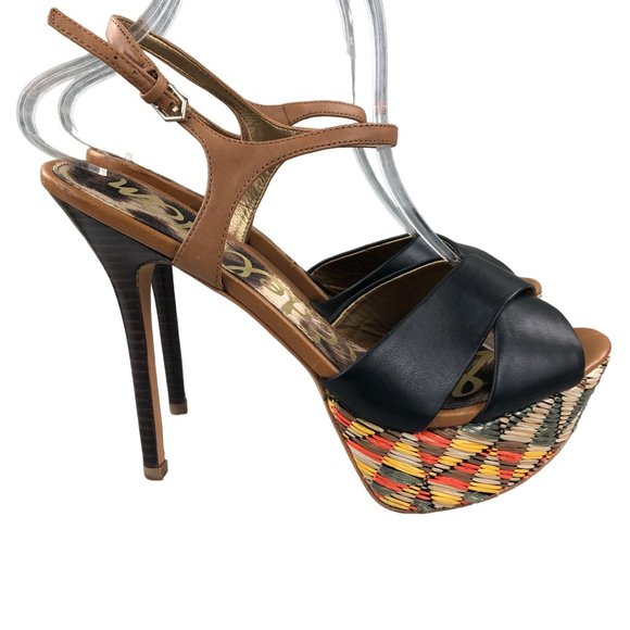 Sam Edelman Women's Size 8.5M Mason Brown Black Leather Multi Platform Heels - Picture 1 of 14